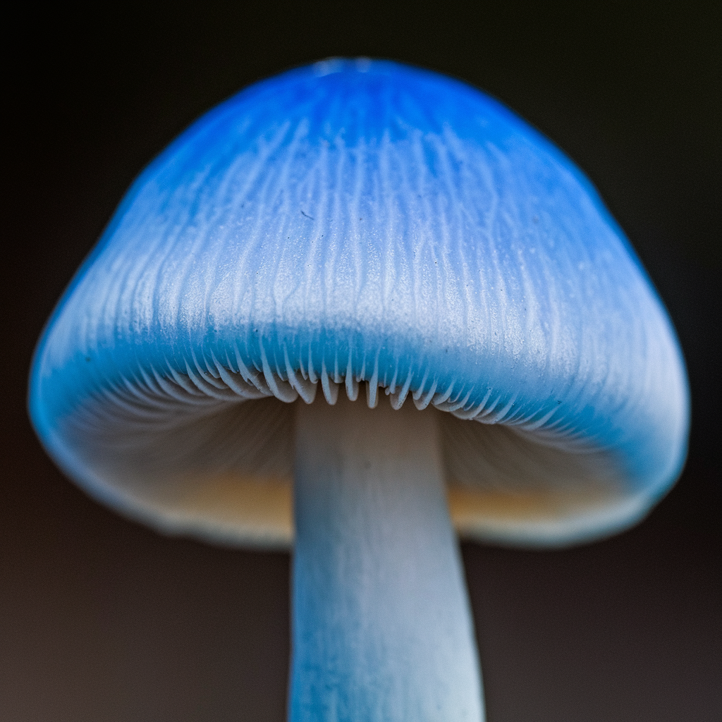 A close-up of the gills of a freshly picked magic mushroom.