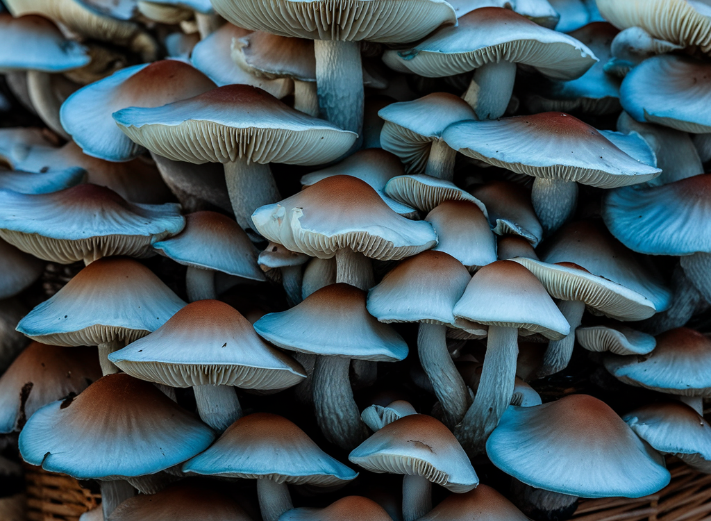 A dried Psilocybe cyanescens mushroom with detailed features